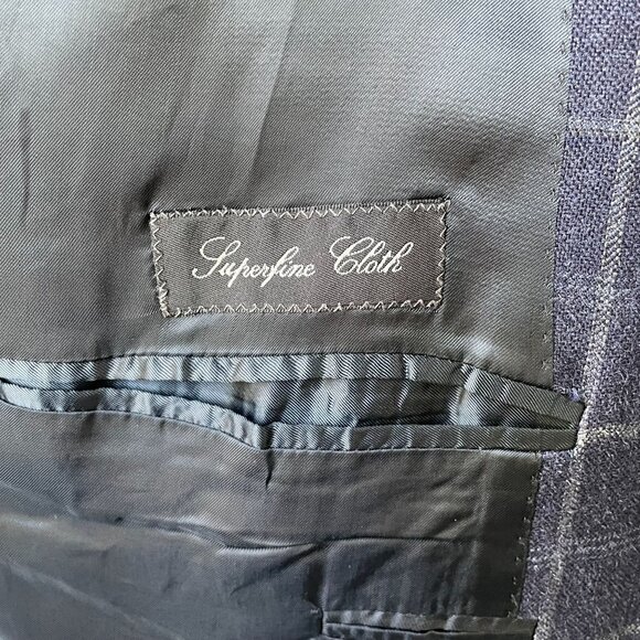 Faconnable Blue & White Plaid Wool Silk Linen 3-Button Mens Blazer Size 48 - Picture 7 of 10